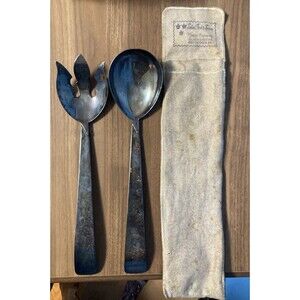 VINTAGE THREE CROWNS SILVERSMITH SALAD SERVING SET FORK & SPOON Storage Bag